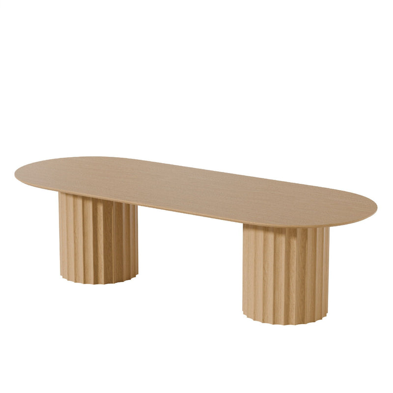 86'' Wood Double Pedestal Base Oval Dining Table - Natural / Light Brown
