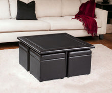 Load image into Gallery viewer, 5 Piece Living Room Set (Faux Leather Coffee Table Storage Ottoman Set) - Dark Brown
