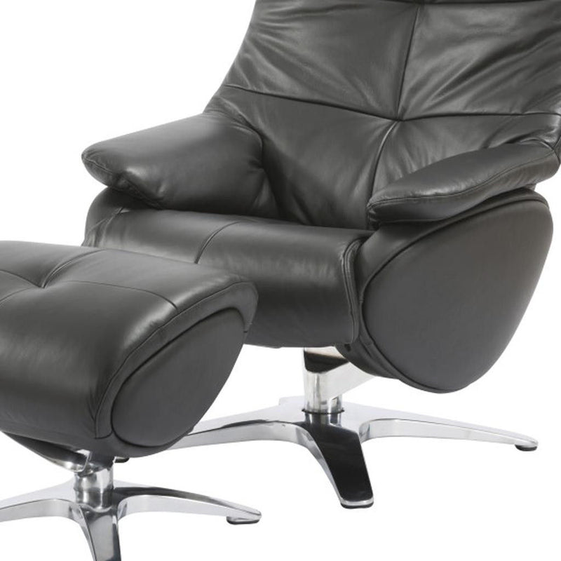 Tufted Genuine Leather Manual Swivel Recliner With Ottoman (730540) - Black