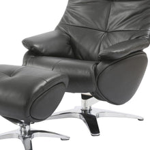 Load image into Gallery viewer, Tufted Genuine Leather Manual Swivel Recliner With Ottoman (730540) - Black
