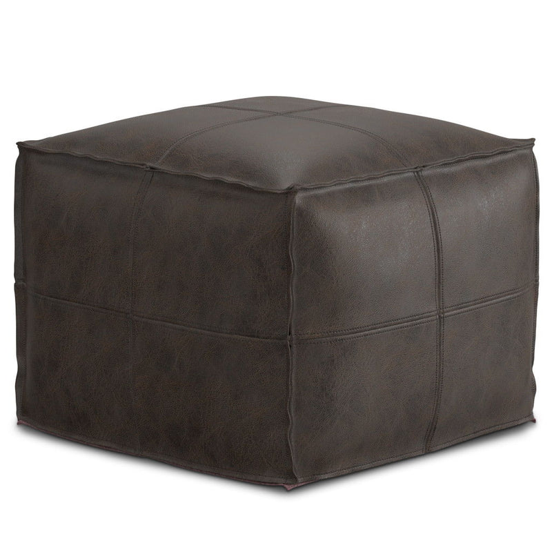 Bohemian Leather Pouf Ottoman - Brown