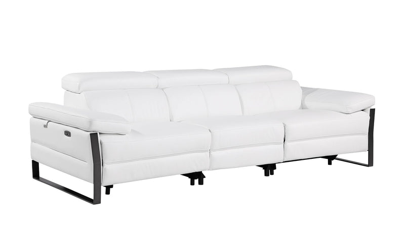 Top Grain Leather Reclining Metal USB Sofa (720328) - White