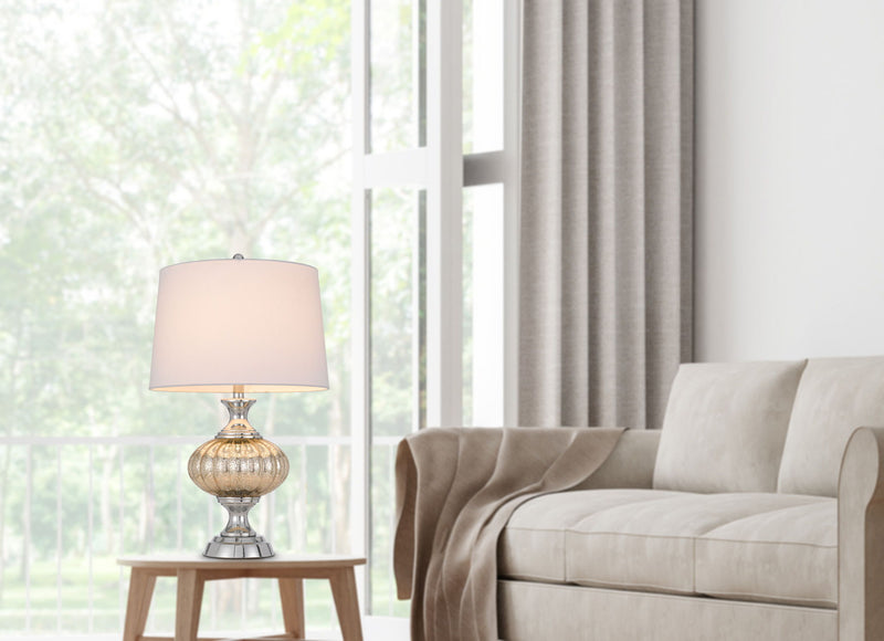 Metal Table Lamp With White Empire Shade - Silver Metallic