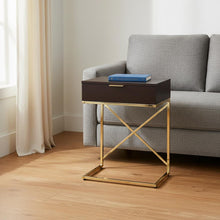 Load image into Gallery viewer, Wood And Metal End Table With Drawer - Gold And Black
