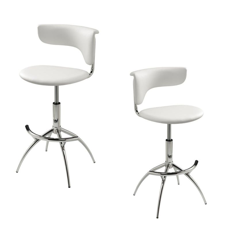 Faux Leather Low Back Adjustable Height Bar Chairs (Set of 2) - White