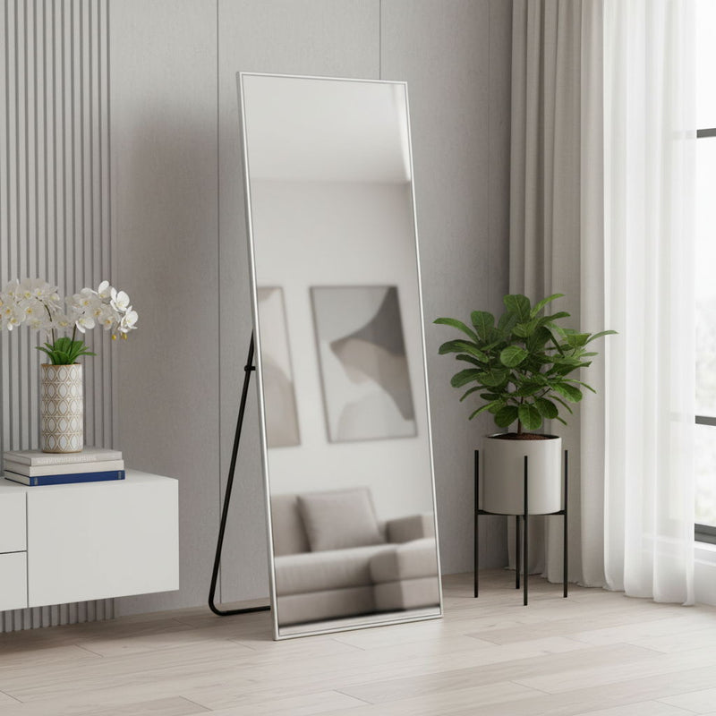 64" Metal Wall Mounted And Freestanding Framed Accent Mirror - Silver