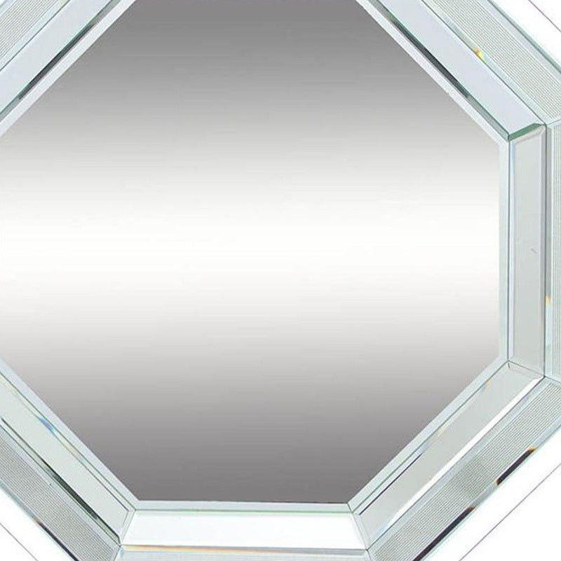 28" Octagon Glass Framed Accent Mirror - Silver