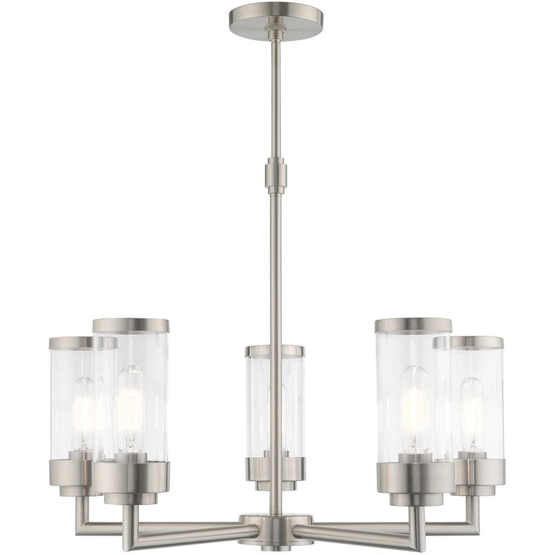22'' Five Light Dimmable Chandelier With Shades - Nickel