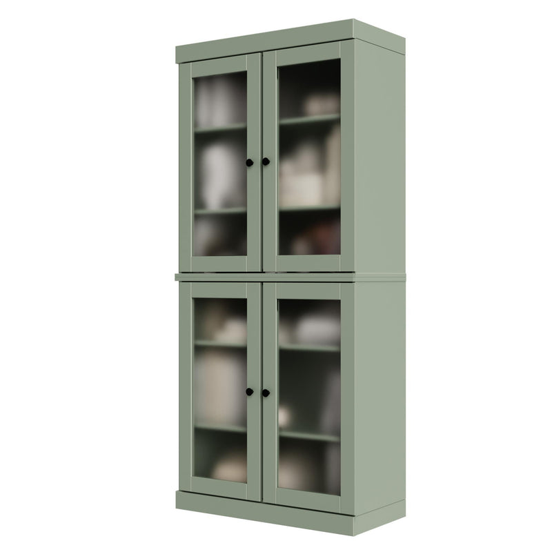 Solid Wood Adjustable Six Tier Library Bookcase With Four Doors (751359) - Sage