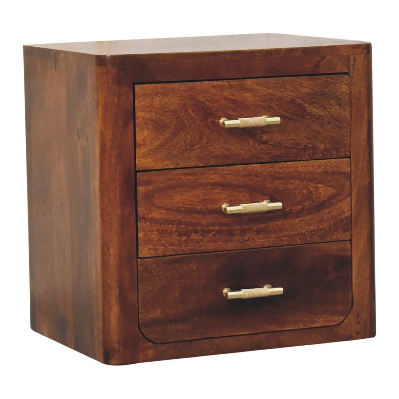 18" Solid Wood Three Drawer Nightstand - Brown