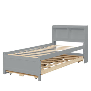 Twin Bed with Twin Trundle,Drawers,Grey