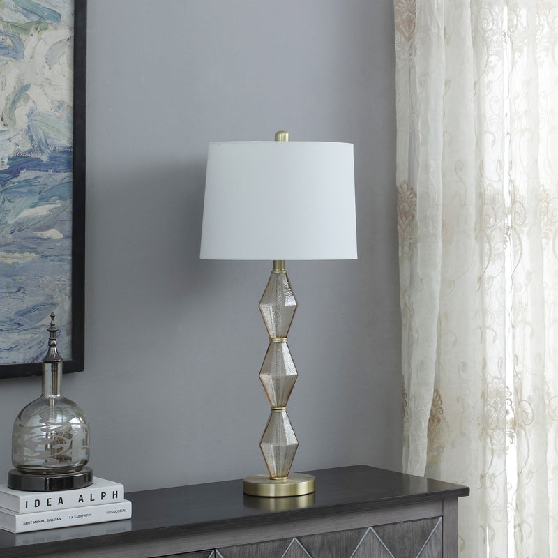 Geo Glass Table Lamp With Shade - Brushed Gold