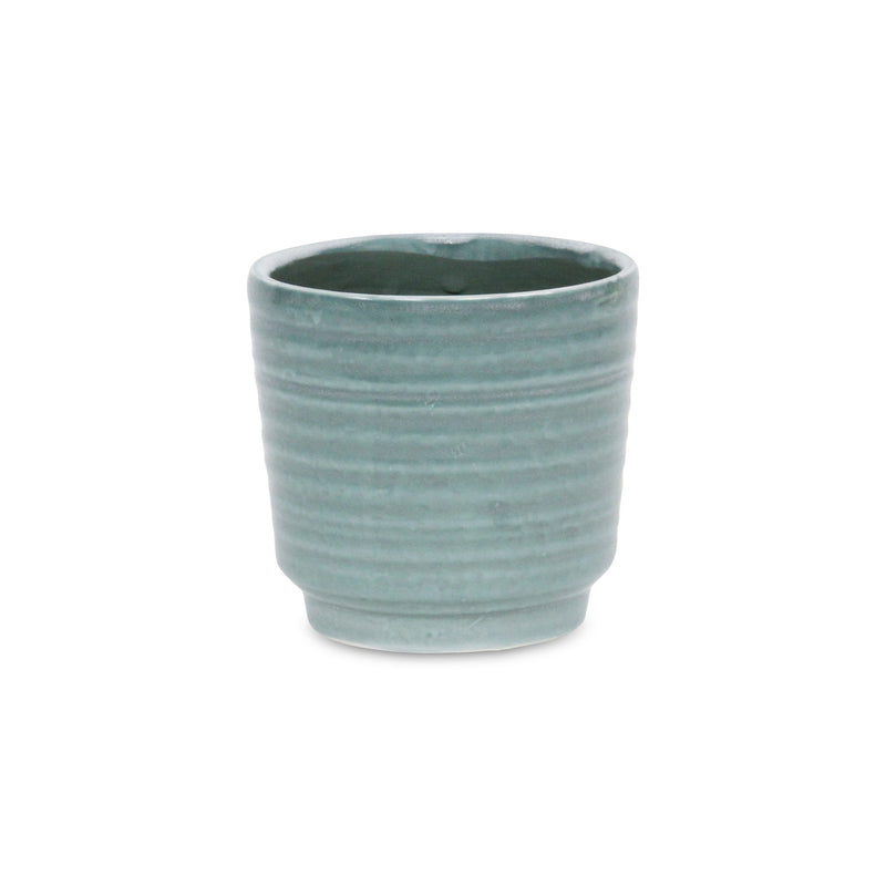 Striped Round Pot Planter (487406) - Green