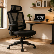 Load image into Gallery viewer, Office Chair With Adjustable Headrest &amp; Back, High Back Swivel Desk Chair - Black
