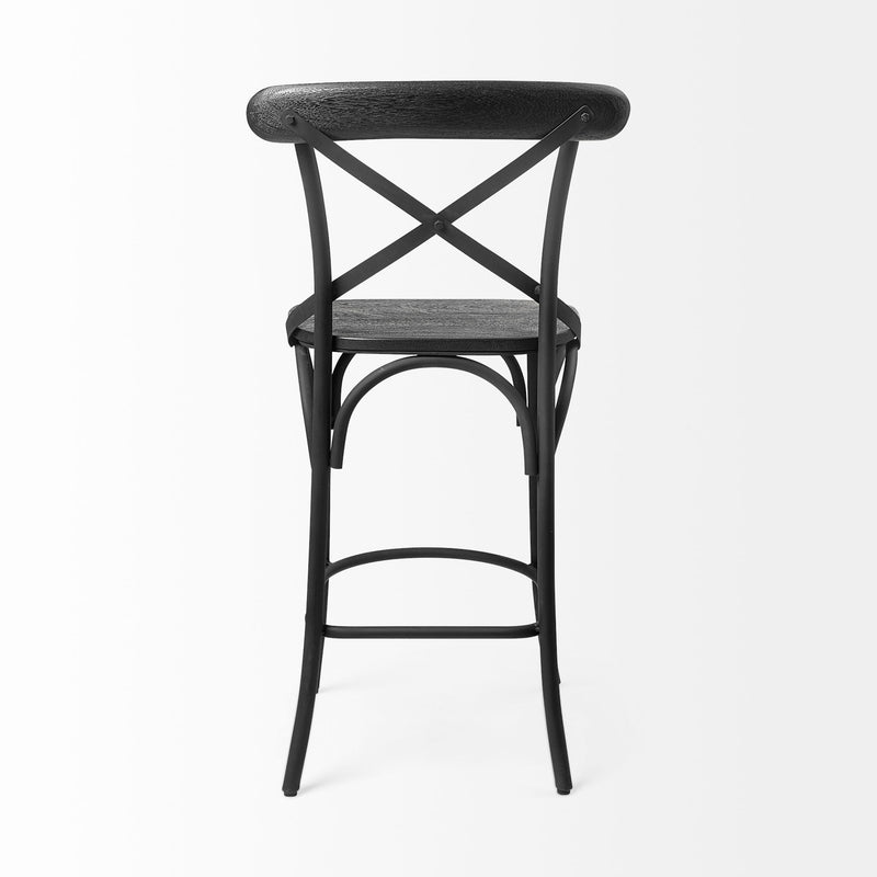 26" Cottage Solid Wood And Iron Counter Height Bar Chair - Black