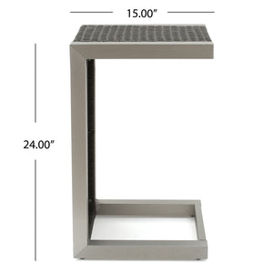 Cape - Coral Wicker C Shaped Table Modern DesignRattan And Aluminum Frame - Brown