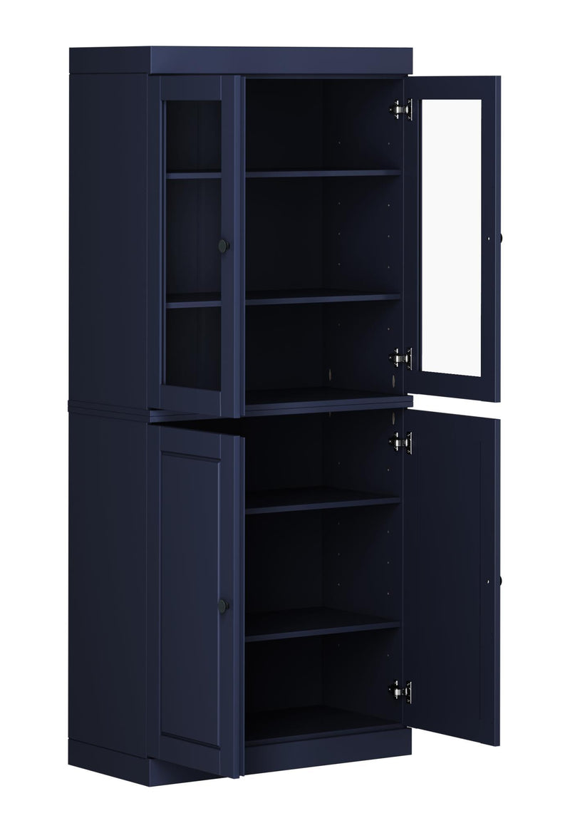 Solid Wood Adjustable Six Tier Library Bookcase With Four Doors (751524) - Navy Blue