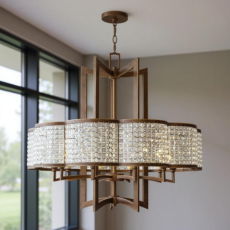 30" Ten Light Dimmable Chandelier With Shades - Bronze