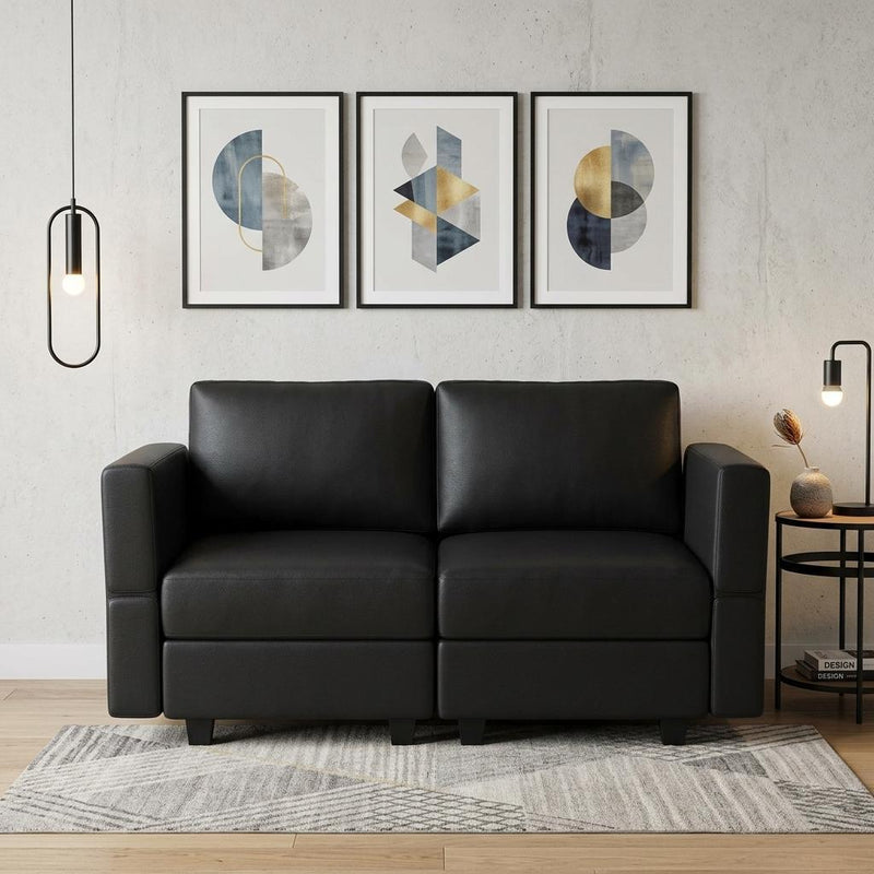 Faux Leather Loveseat With Storage - Black