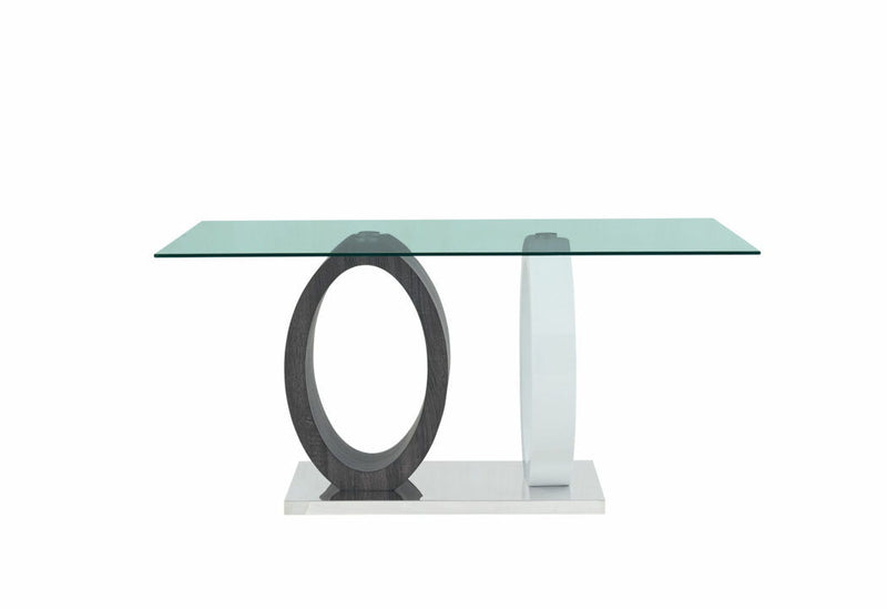 63" Glass And Metal Double Pedestal Base Dining Table - Gray / White