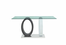 Load image into Gallery viewer, 63" Glass And Metal Double Pedestal Base Dining Table - Gray / White
