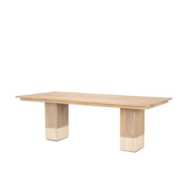 Solid Wood Marble Trestle Base Dining Table - Beige