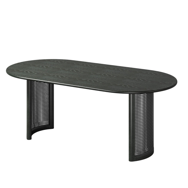67'' Wooden Double Pedestal Base Oval Dining Table - Black