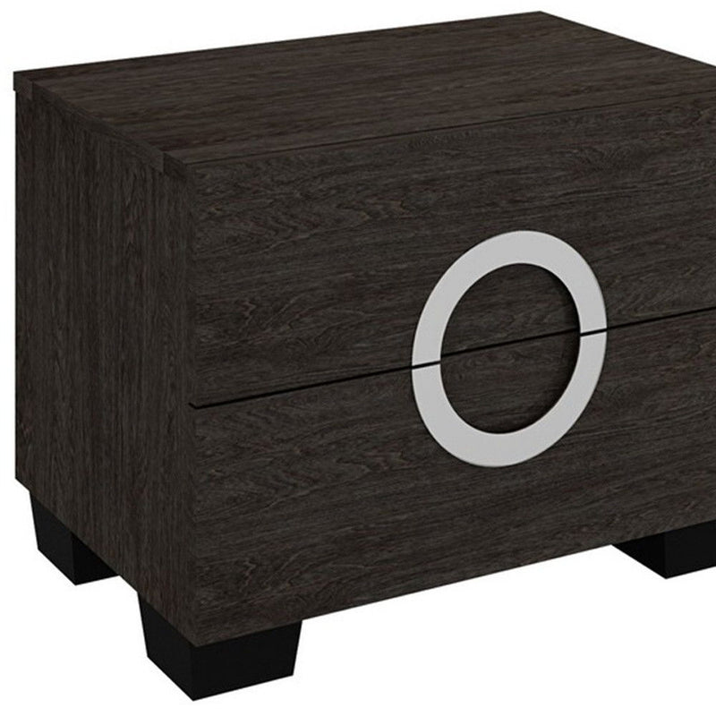 18" Two Drawers Manufactured Wood Mirrored Nightstand - Dark Brown
