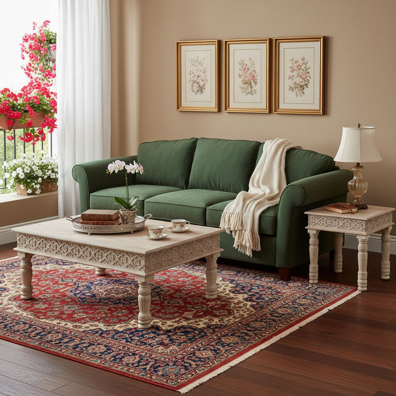 Solid Wood Distressed Coffee Table (Set of 2) - Natural