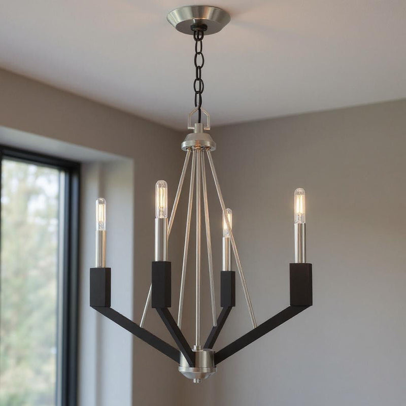 23" Four Light Dimmable Chandelier With Shades - Nickel