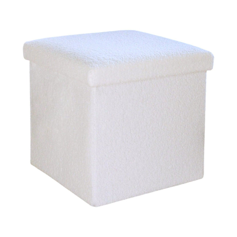 15" Boucle Cube Storage Ottoman - White