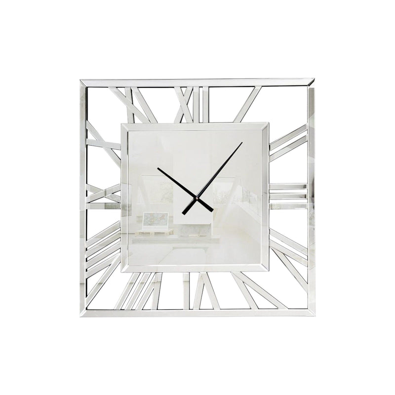Mirrored Silent Analog Square Wall Clock - Silver