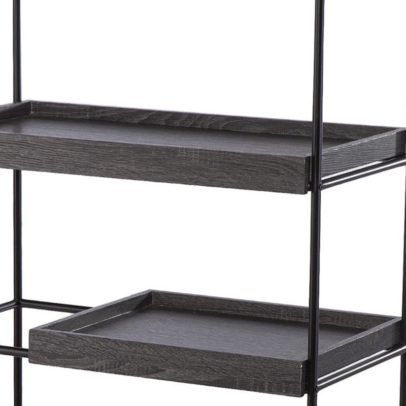 Sliding Shelf Five Tier Etagere Bookcase - Black