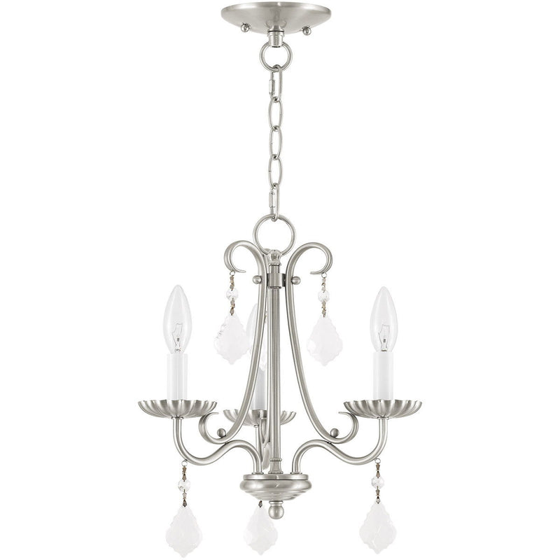 Three Light Metal Dimmable Chandelier With Shades - Nickel / Clear
