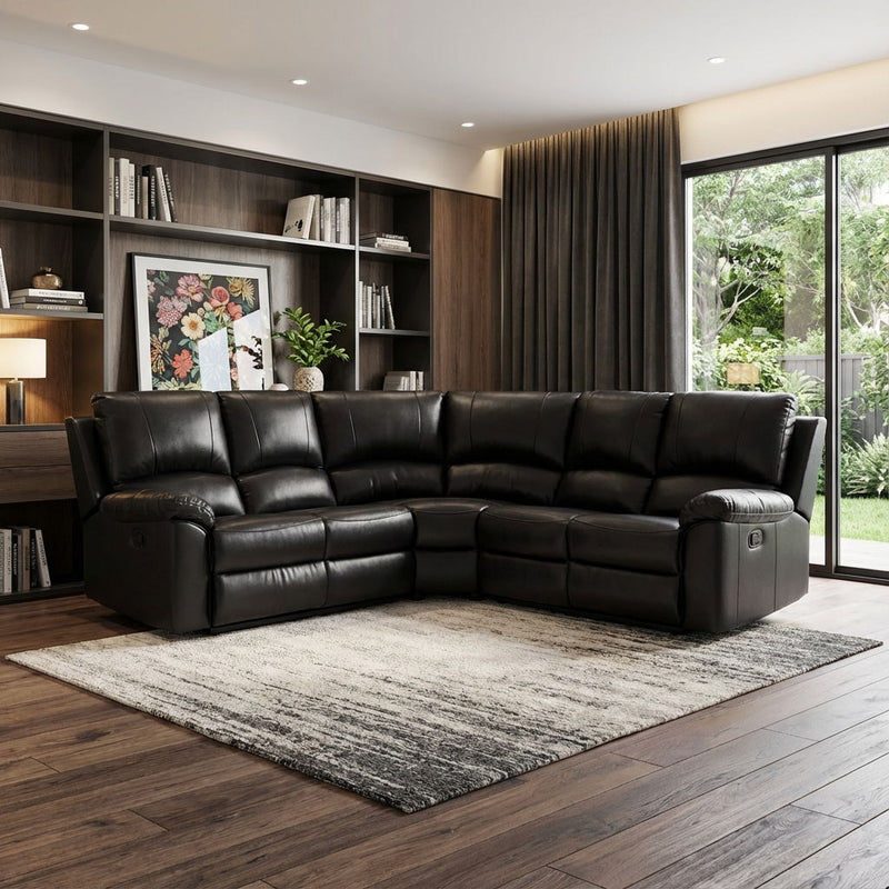 Polyester Blend Reclining U Shaped Three Piece Corner Sectional - Black