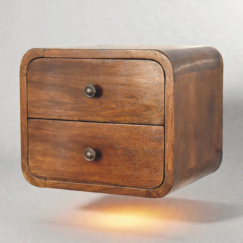 Wood Two Drawer Floating Nightstand - Chestnut