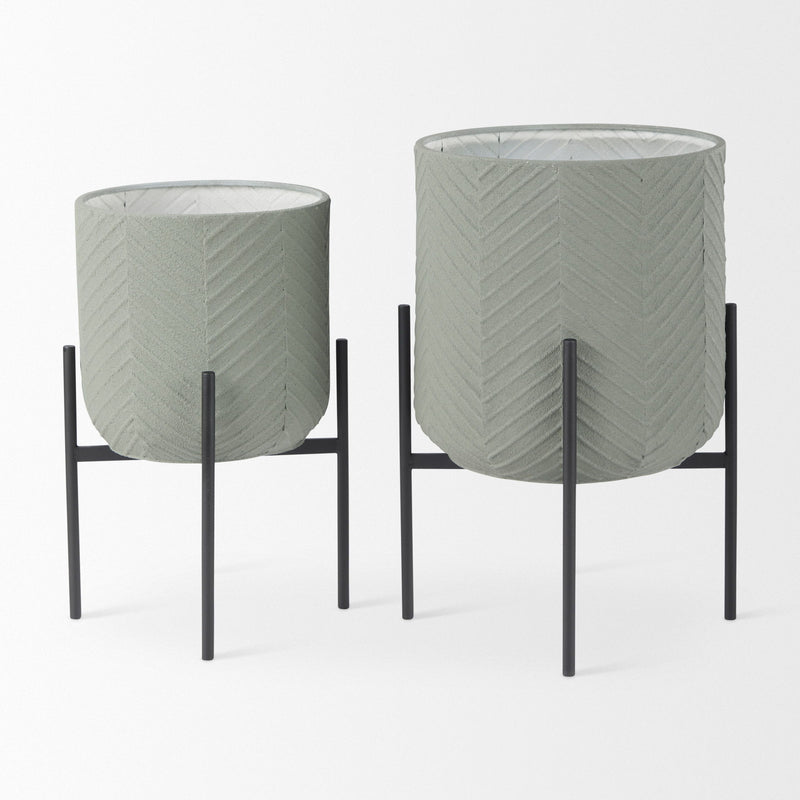 Round Elevated Planters (Set of 2) - Black / Green