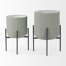 Load image into Gallery viewer, Round Elevated Planters (Set of 2) - Black / Green
