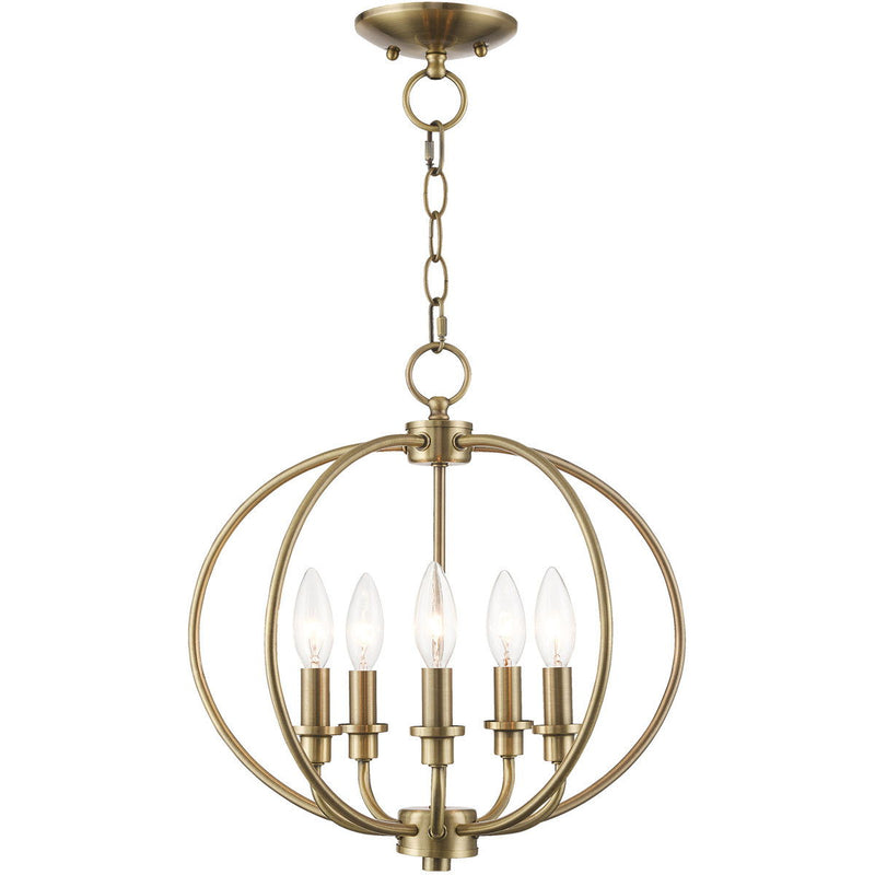 15" Five Light Dimmable Chandelier With Shades - Antiqued Brass