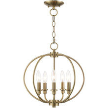 Load image into Gallery viewer, 15" Five Light Dimmable Chandelier With Shades - Antiqued Brass
