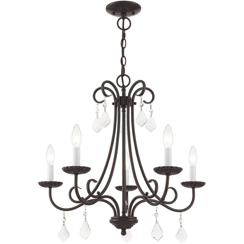 22" Five-Light Dimmable Chandelier With Shades - Bronze