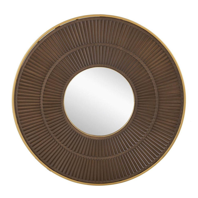 32" Round Framed Accent Mirror - Brown / Gold