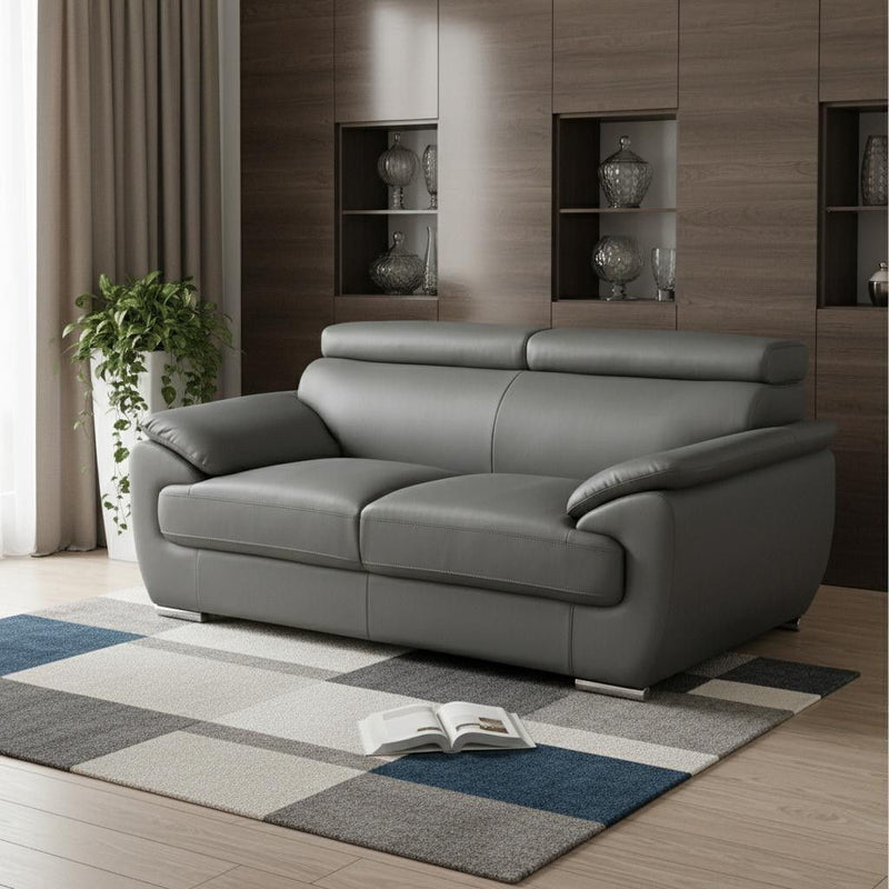 Love Seat Faux Leather - Silver / Gray