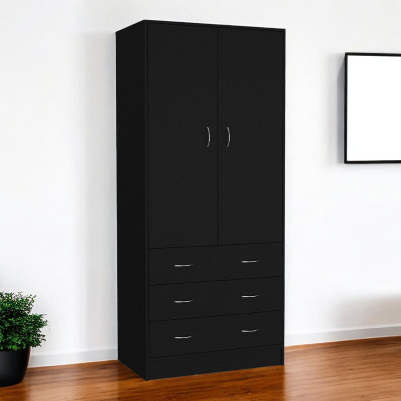 71" Two Door Three Drawer Combo Dresser - Black