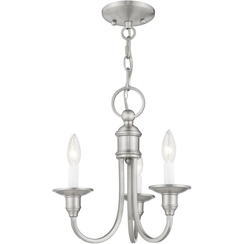 14" Three Light Metal Dimmable Chandelier With Shades - Nickel
