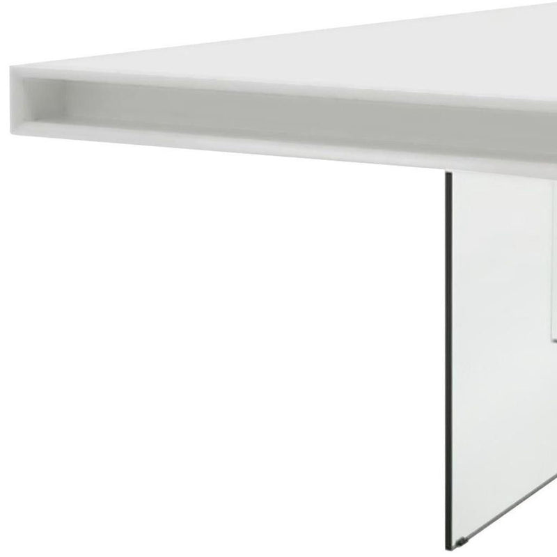 Wood Glass Trestle Base Dining Table - White / Clear