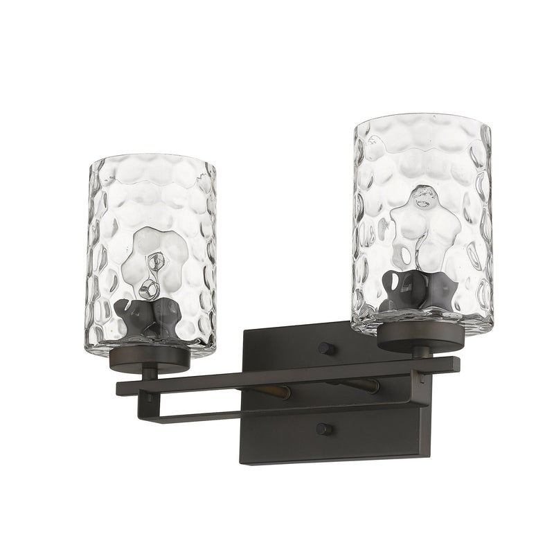 Metal And Pebbled Glass Two Light Wall Sconce - Bronze