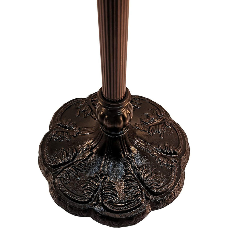 Two Light Traditional Shaped Floor Lamp With Red Flowers Stained Glass Dome Shade - Brown