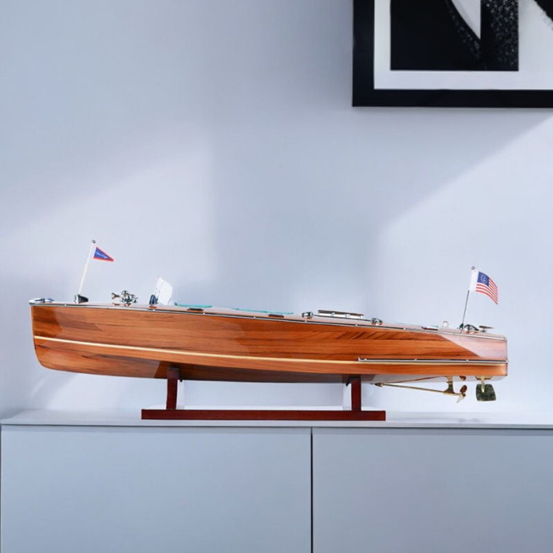 Hand Painted c1928 Chris Craft Triple Cockpit Medium Model Boat - Brown