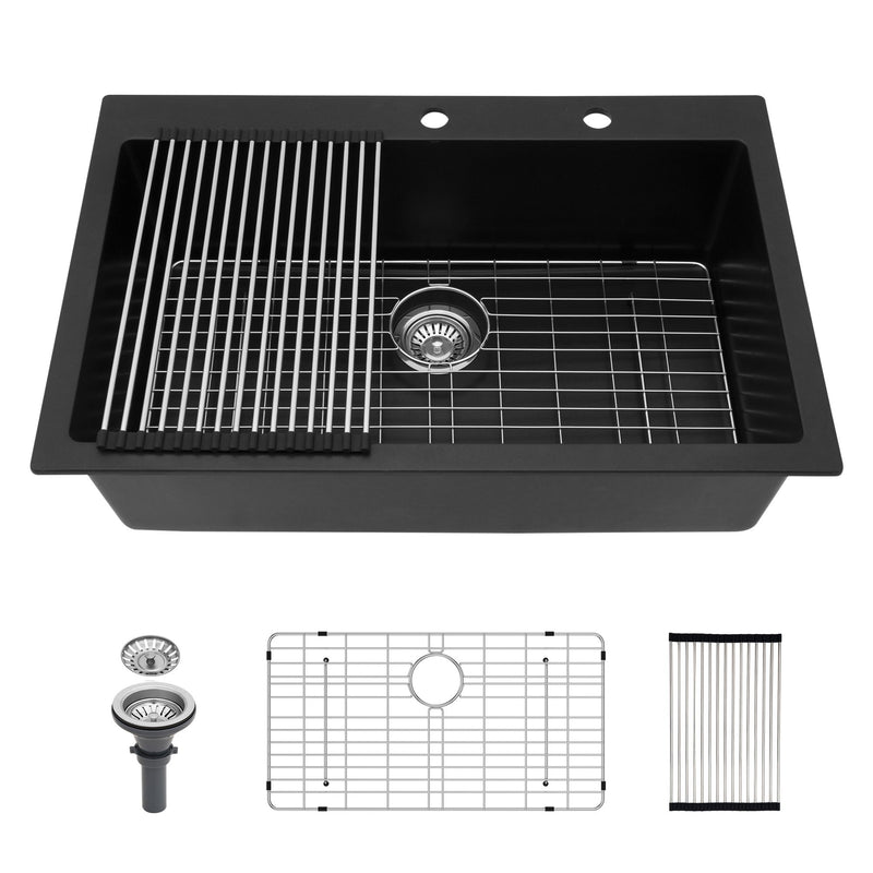 Kitchen Sink Granite Composite Drop In Sink With Durable Material - Black